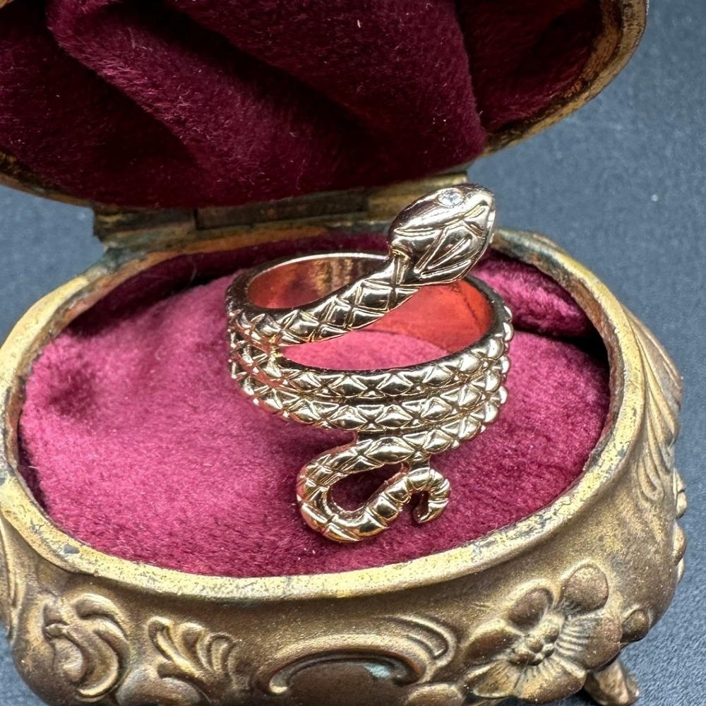 Gold Tone Snake Wrap Ring Size 7 to 7.5 Coil Serpent Jewelry Costume Statement